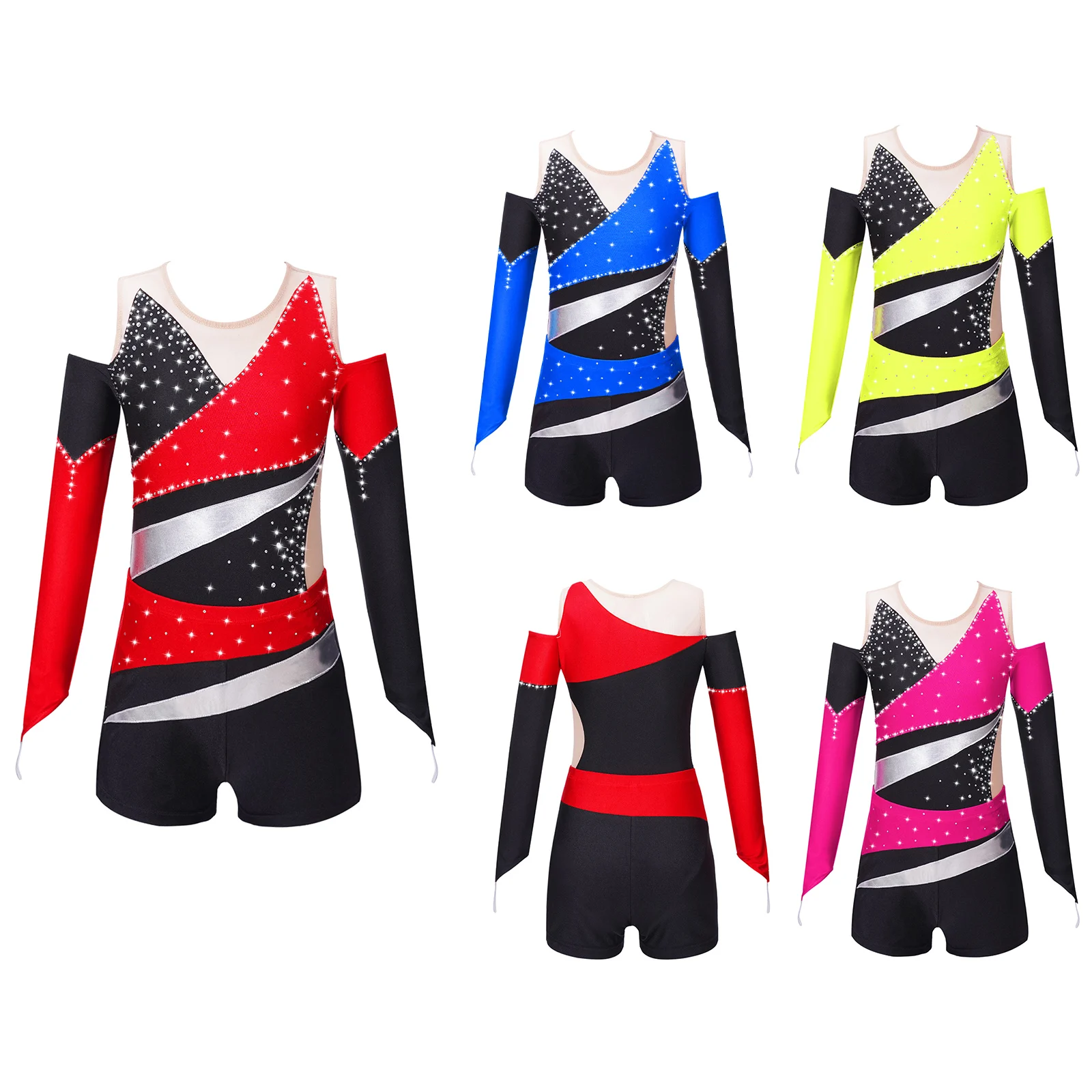 Kids Girls Ballet Dance Sets Sports Gymnastics Workout Dancewear Rhinestone Leotards with Shorts Figure Skating Dance Costume ballet leotard,dance leotard,girls dance costumes