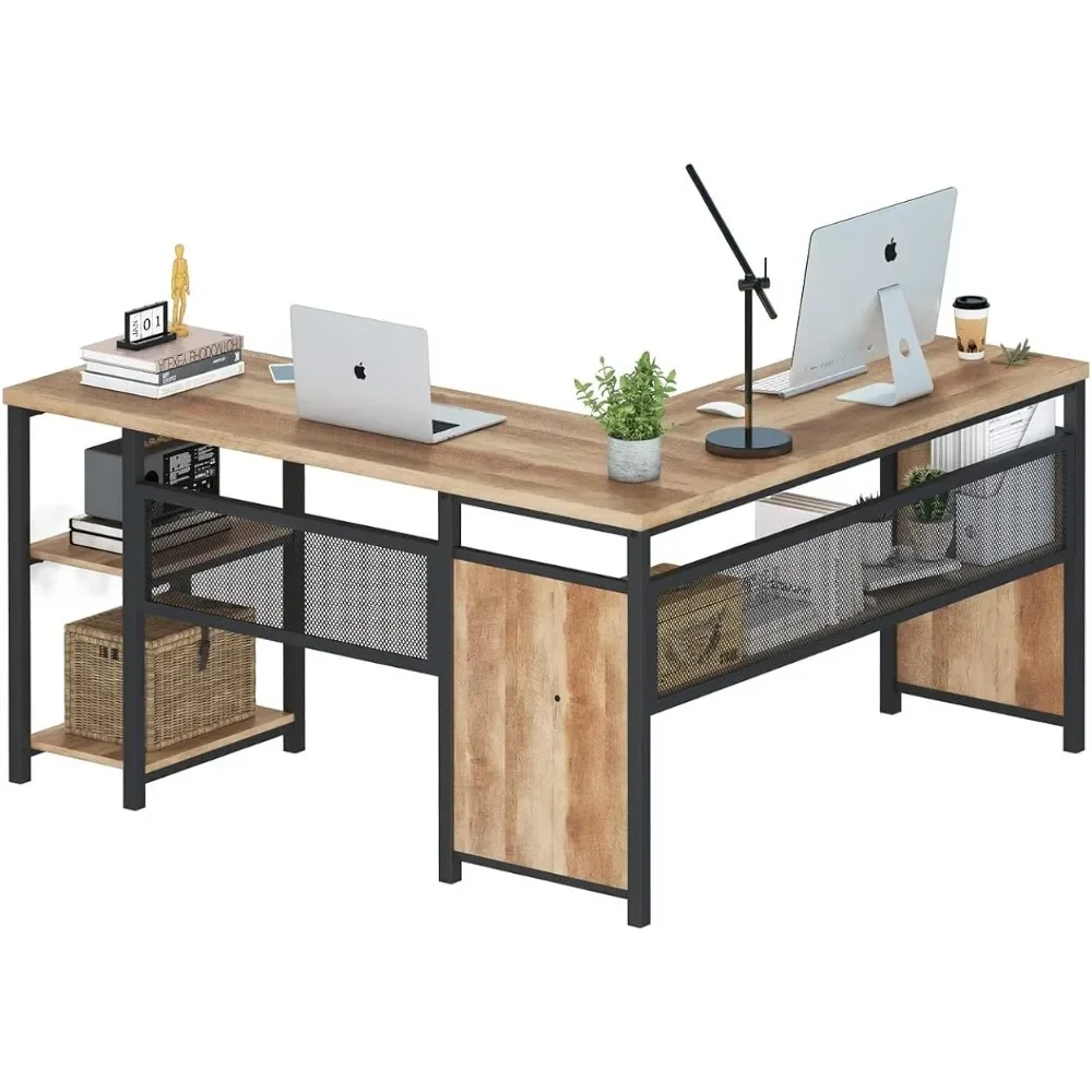 

Rustic Wood and Metal Corner Desk for Home Office (Rustic Oak Industrial Office Desk With Shelves 59 Inch)Freight Free Gaming