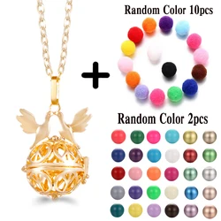 Elegant Chime Pendant Aromatherapy Necklace with Angel Wing Locket and Zircon Accents (Necklace 1Pcs)