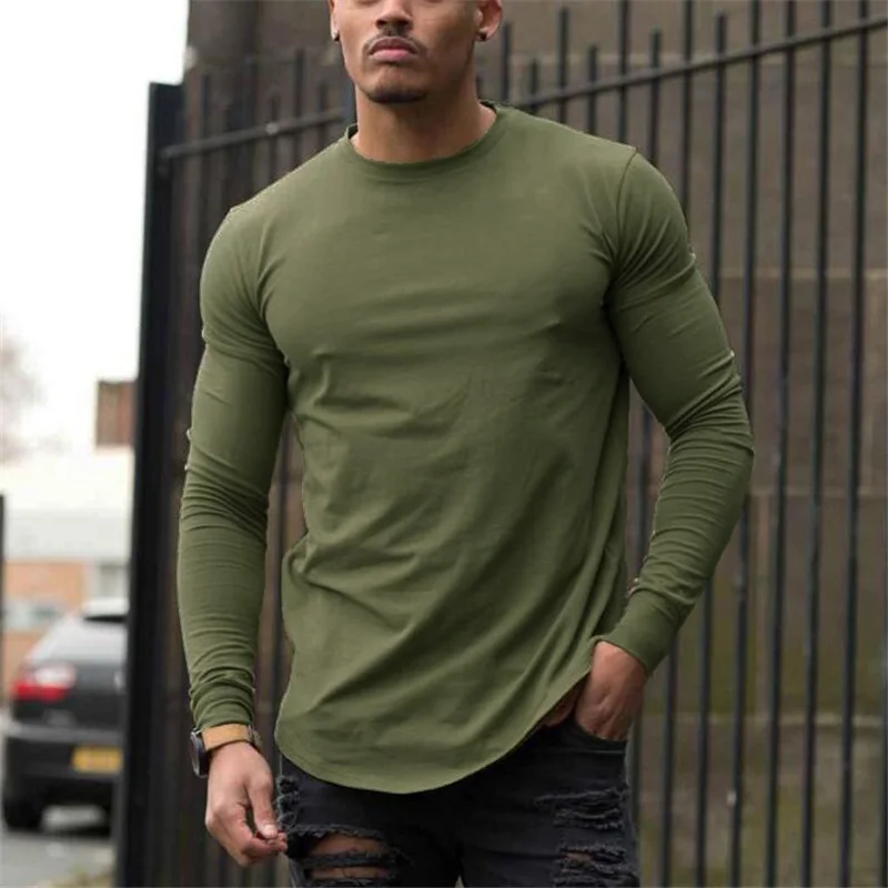 Coton uni respirant à manches longues vêtements salle de Sport Fitness musculation Sport T-shirts hommes entraînement décontracté coupe ajustée automne chemises 1 Coton uni respirant à manches longues vêtements salle de Sport Fitness musculation Sport T-shirts hommes entraînement décontracté coupe ajustée automne chemises 1