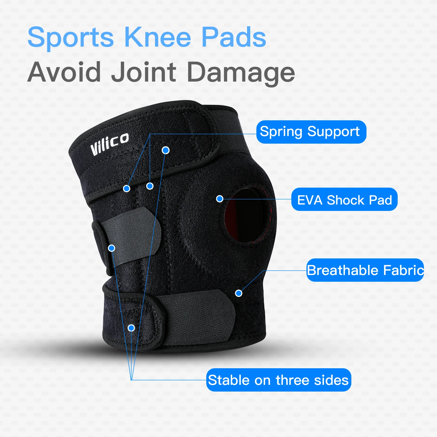 Knee Brace with Side Stabilizers Breathable Adjustable Knee Support Suitable for Sport Training and Knee Pain