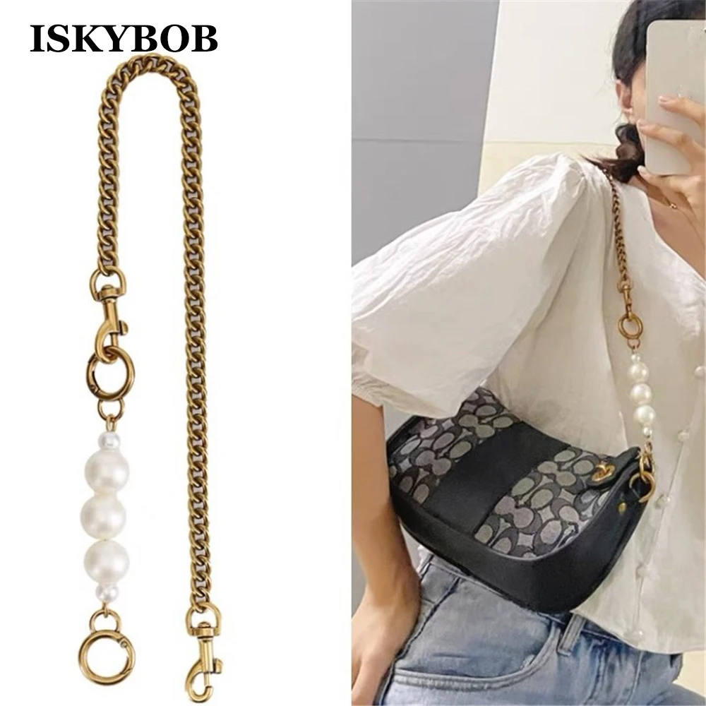 DIY Purse Handle Strap Pearl Bead Bag Chain Replacement Belt Hardware Handbag Shoulder Bag Part Accessories For Women Bag Straps