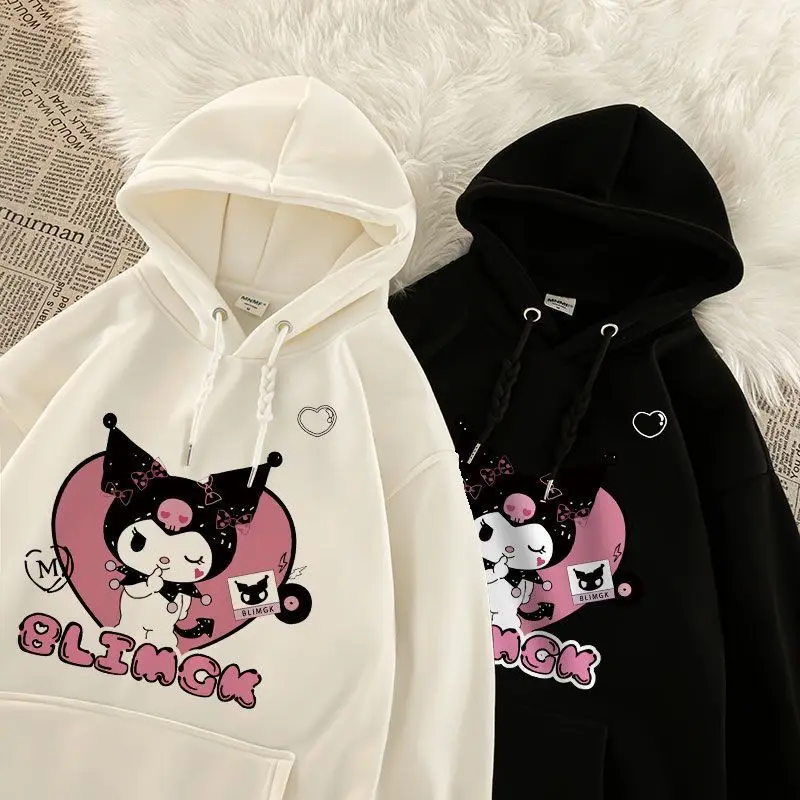 

2023 Sanrio Kuromi Kawaii Anime Girly Heart New Loose Fitting Fleece Coat Cute Cartoon Spring Autumn Print Hoodie Toys for Kids