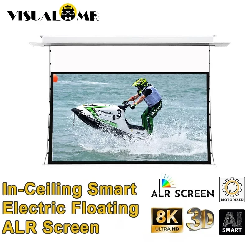 

2024 Newly AI Smart In-Ceiling Electric ALR Projector Screen Tab-Tensioned Motorized Recessed Projection 4K with Floating Design