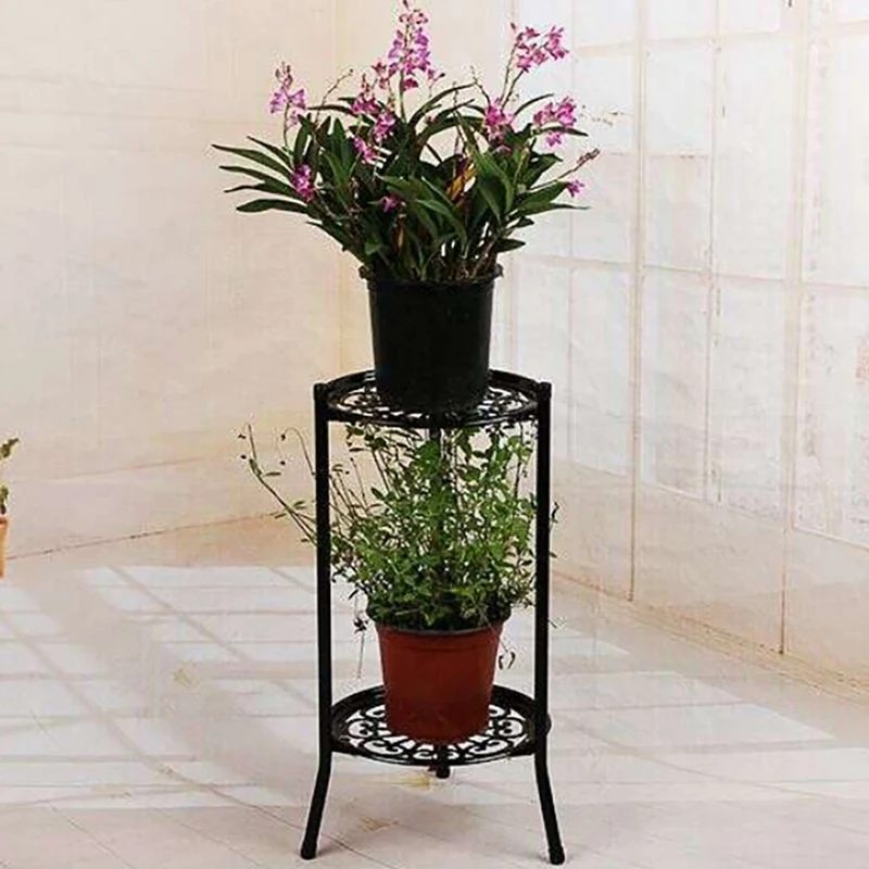 Two-Layer Metal Plant Stand Shelf Potted Plant Holder Indoor Outdoor Decor