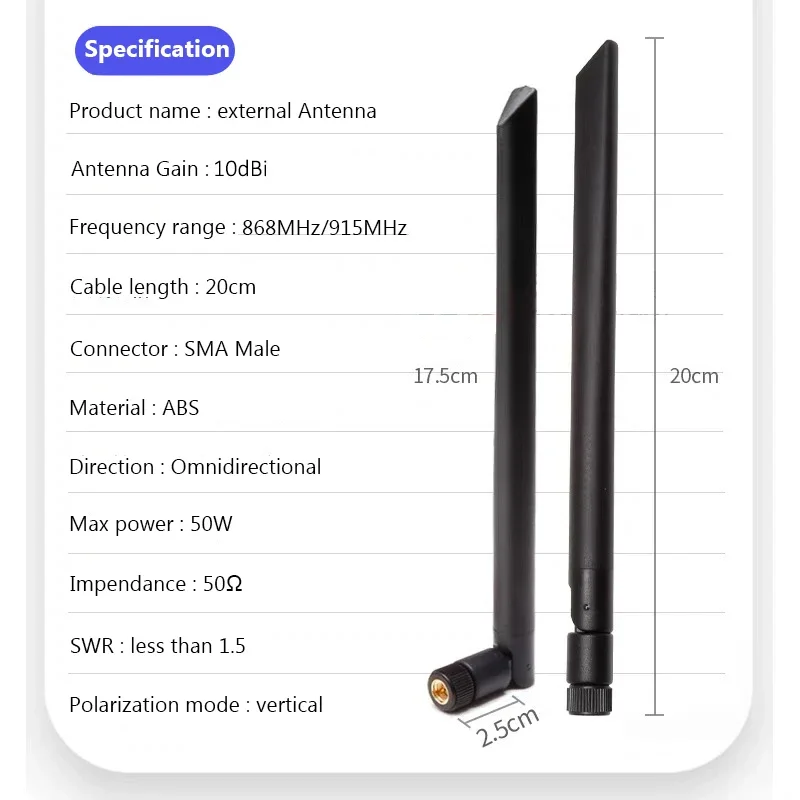 2pcs 868MHz 915MHz Antenna 10dbi SMA Male Connector GSM IOT antenne 15cm RP-SMA/