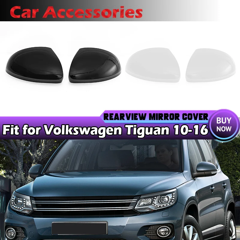 Left Right White Gloss Black Side Rear View Mirror Cover Shell Cap Housing For VW TIGUAN 2010~2016 Replacement Clip-on