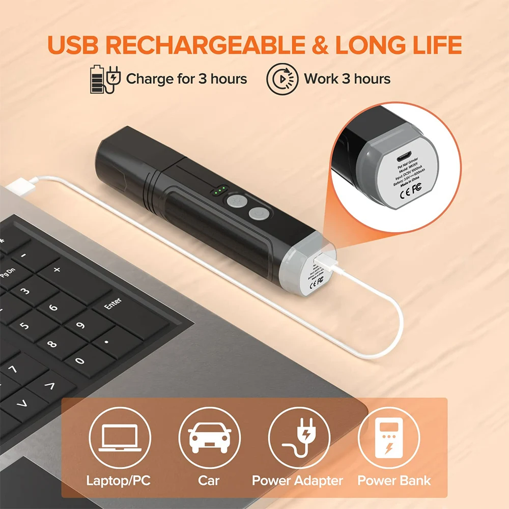 Electric Dog Nail Clipper With LED Light Dog Nail Sharpener Rechargeable Pet Quiet Cat Claw Grooming Tool Pet Clipper
