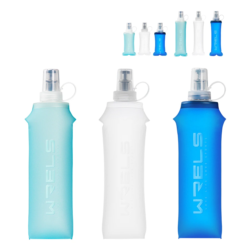 WRELS Outdoor Collapsible Silicone Water Bottle Running Camping Hiking Travel Convenient BPA Free TPU Soft Water Bottle