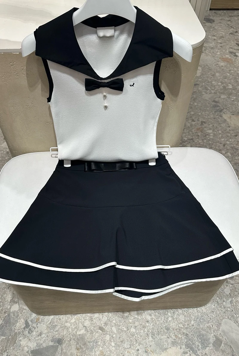 여성용 민소매 니트 나비 매듭 진주 단추, 우아한 골프 셔츠, 여성용 골프웨어,..