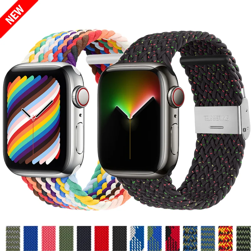 

Ремешок для Apple Watch band 44 мм 40 мм 45 мм 41 мм 49 мм 38 мм 42 мм, эластичный плетеный соло-браслет для iwatch series 7 se 3 6 8 ultra