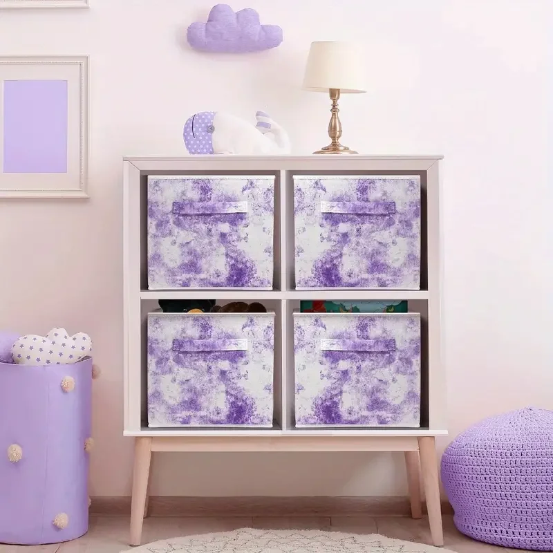 Cube Foldable Fabric Basket Bin Box Shelves  - Great for Kids Nursery Closet Shelf, Playroom, Home (Tie-Dye Purple) 4