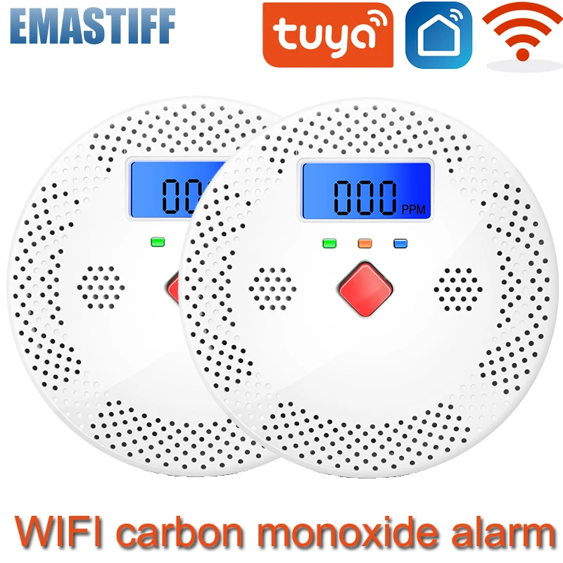Carbon Monoxide Alarm Carbon Monoxide Detector Tuya WiFi Smart Carbon Monoxide Detector Alarm 85dB Sound Warning LCD Digital Display Indoor home Security CO Poisoning Siren