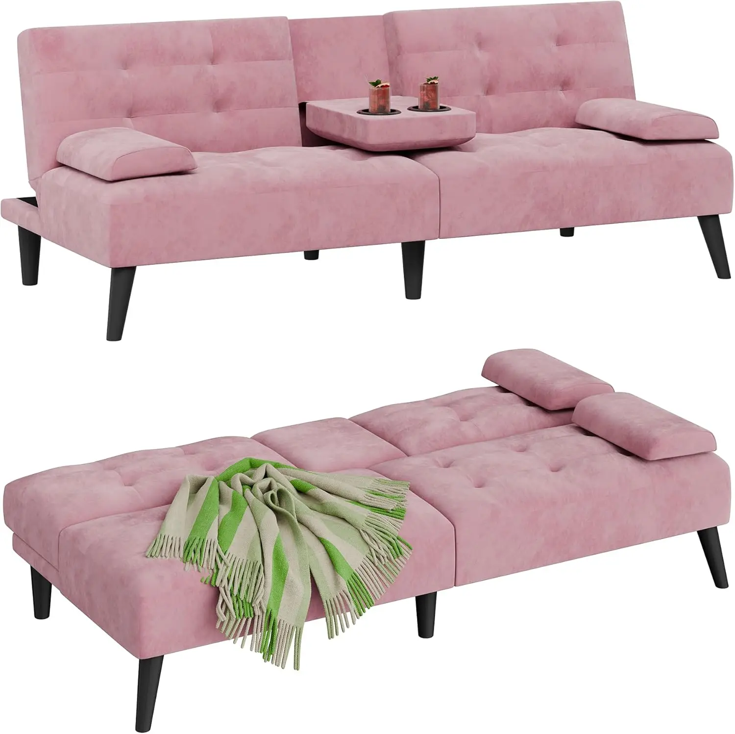 Sofa Bed Futon Couches, Modern Convertible Folding Loveseat - Multi-Functional Recliner with 3-Angle Adjustment, Detachable