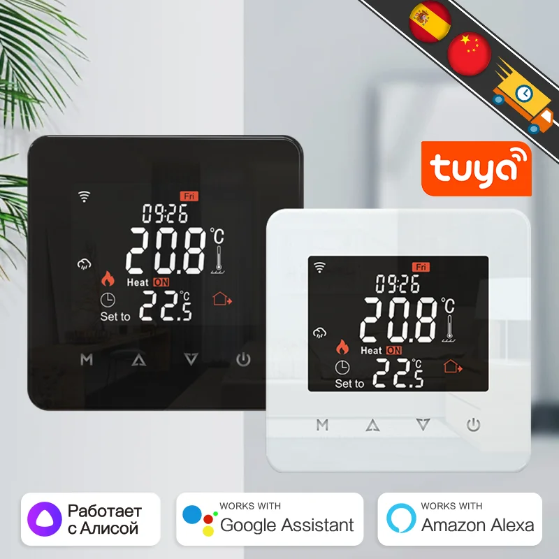 Tuya เทอร์โมอัจฉริยะ Wi-Fi สำหรับทำความร้อนไฟฟ้า, เครื่องควบคุมอุณหภูมิหม้อต้มน้ำ/แก๊สรีโมท Google Home, Alexa, ยานเดกซ์ 1