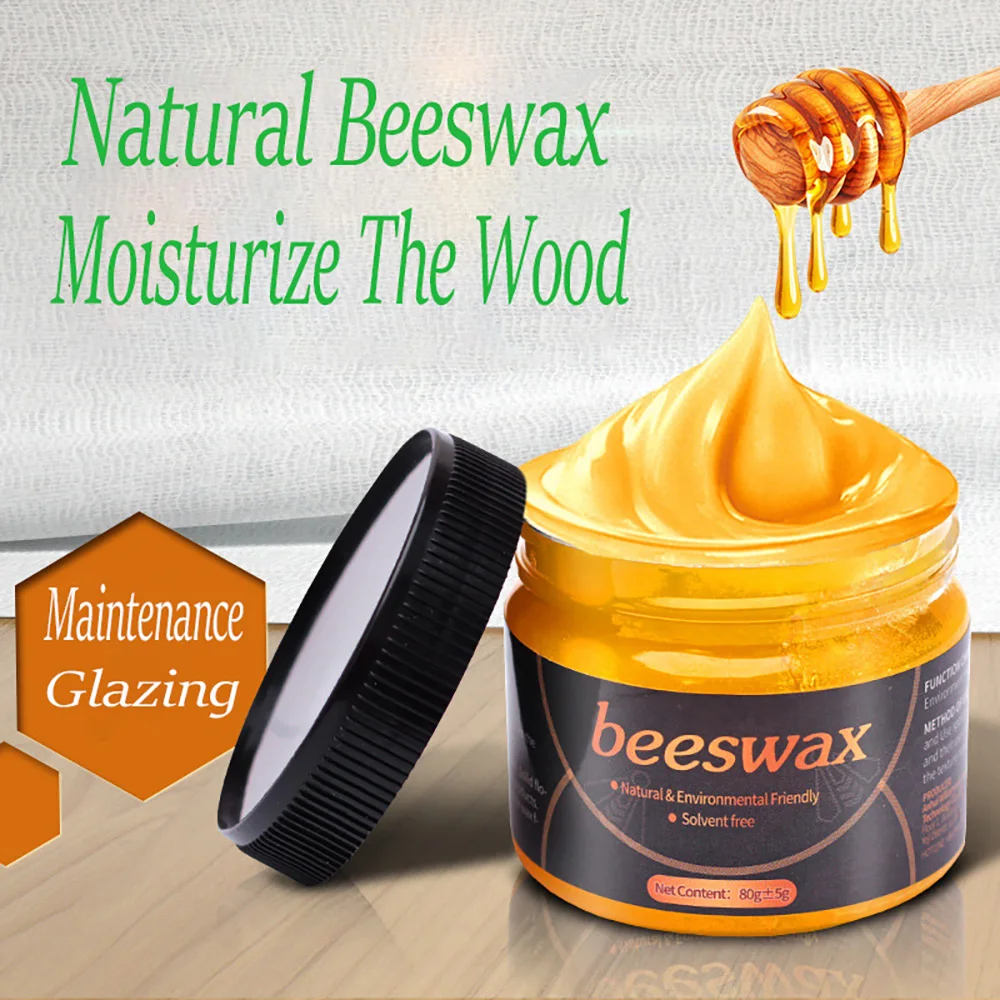 80g Wood Care Wax Solid Wood Furniture Polishing Seasoning Beeswax Polisher  Waterproof Furniture Care Maintenance Beeswax