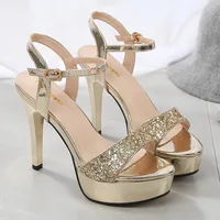 Sandales Sexy pour femmes, chaussures d'été scintillantes à bout ouvert et à talons fins, chaussures de danse de fête, plateforme, chaussures de styliste pour femmes, 2024 2