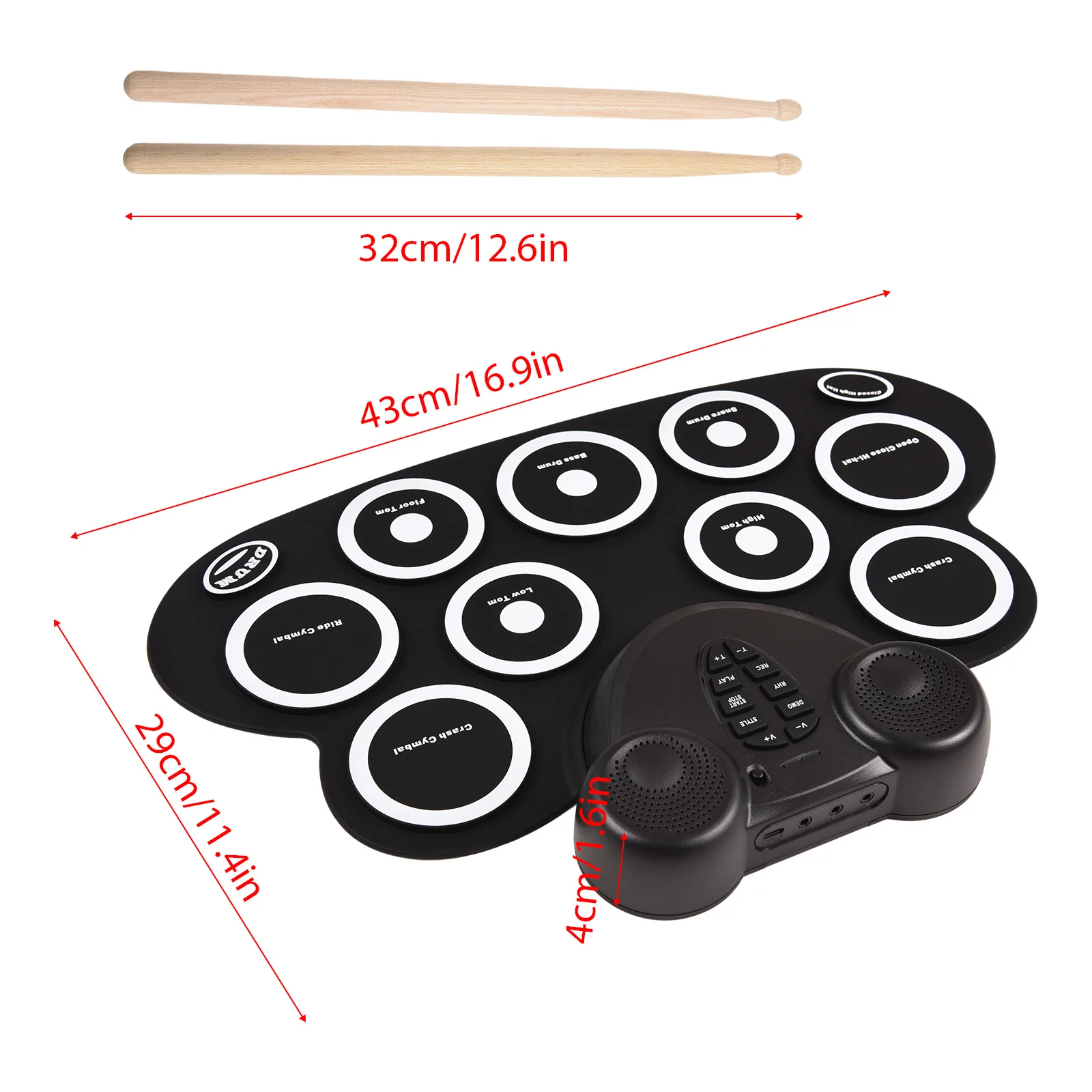 Electronic Drum Set Hand Roll Drum Set with Drumsticks Foot Pedal 9 Pads Dual Speaker Rechargeable Practice Pad Kit
