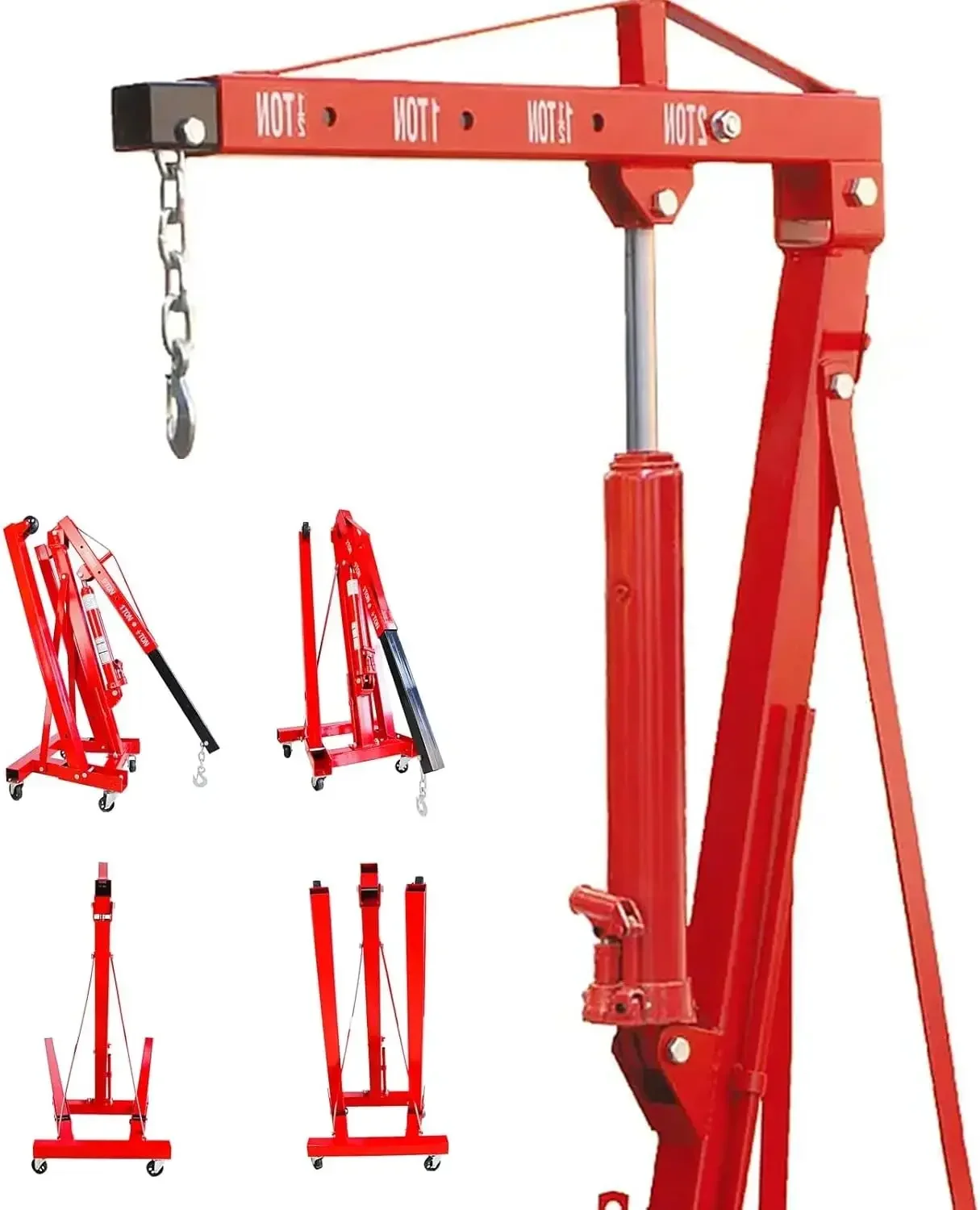 SCOOVY 2 Ton Folding Engine Hoist Engine Crane Heavy Duty Carbon Steel Cherry Picker Shop Crane Lift With 6 Iron Caster Wheels For Garage Workshop