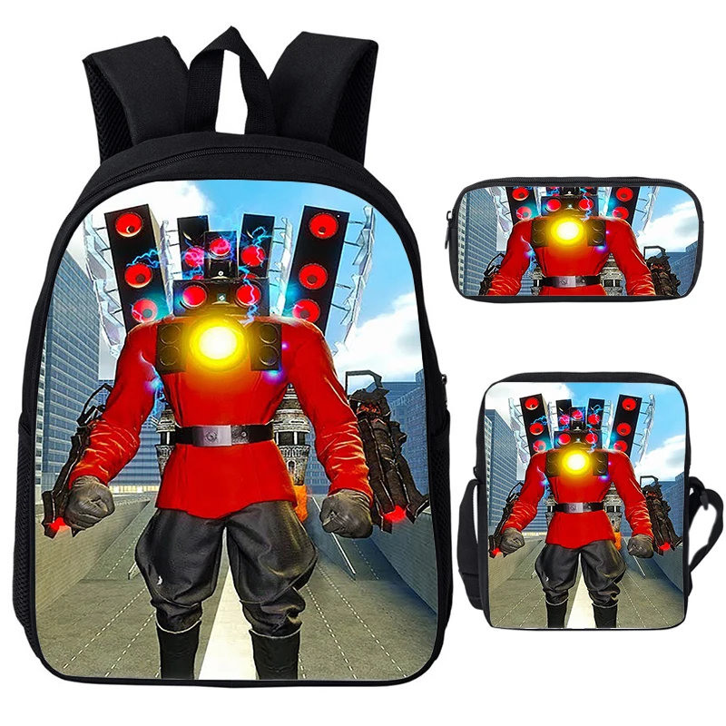

3PC-Set Skibidi Toilet Children's Backpack Boy Schoolbag Kids Bookbag Speakerman Travel Rucksack Cosplay Shoulder Bag Pencil Bag