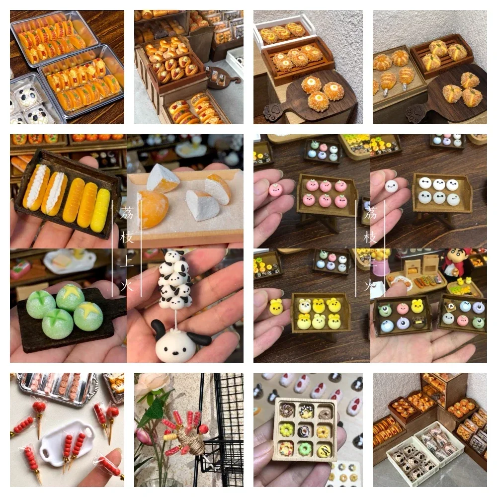 Doll House Mini Kitchen Handmade Clay Chicken Leg Wrap Toast Cheese Wrap Model Cartoon Mousse Cake Mini Doughnut Sugar Gourd swan silicone fondant mold for cake cupcake topper sugar craft decorating paper clay resin mold baking mould chocolate mold