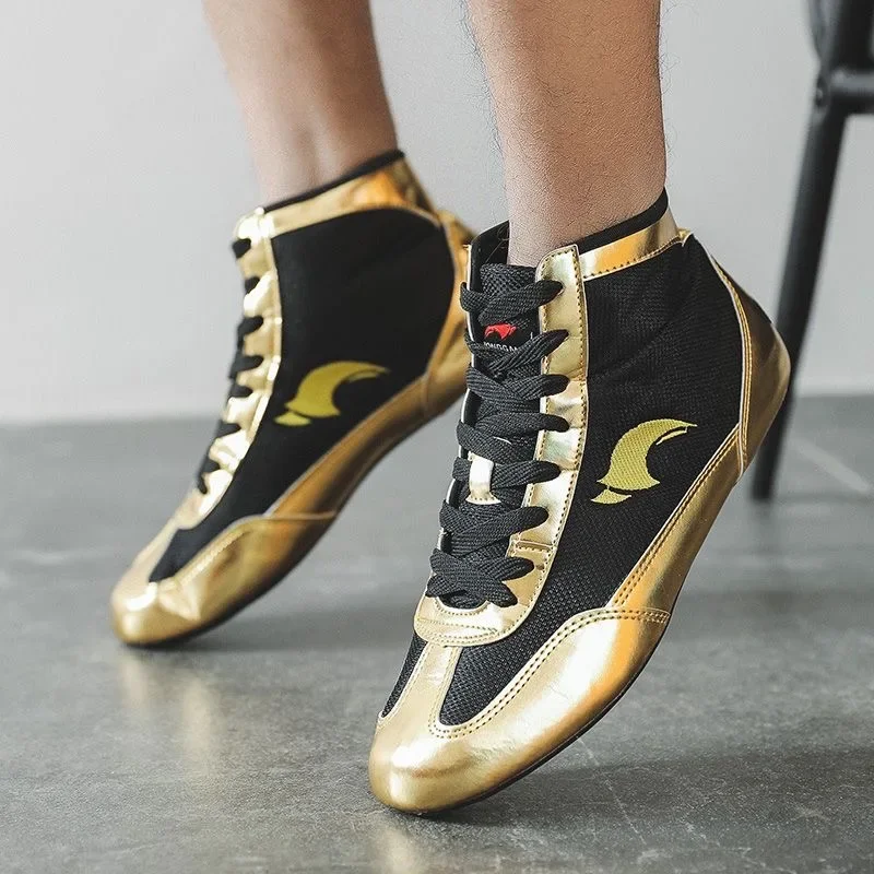 

Men Women Boxing Shoes High Top Fighting Training Wrestling Boots Lace Up Breathable Female