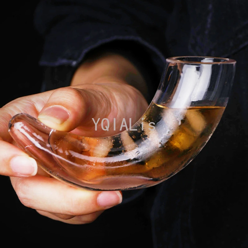 2-4pcs 30ml Creative Horn Wine Glass Special Shape Cocktail Thick Glass Rhinoceros Whiskey Vodka Bar Family Cup Drinkware Set