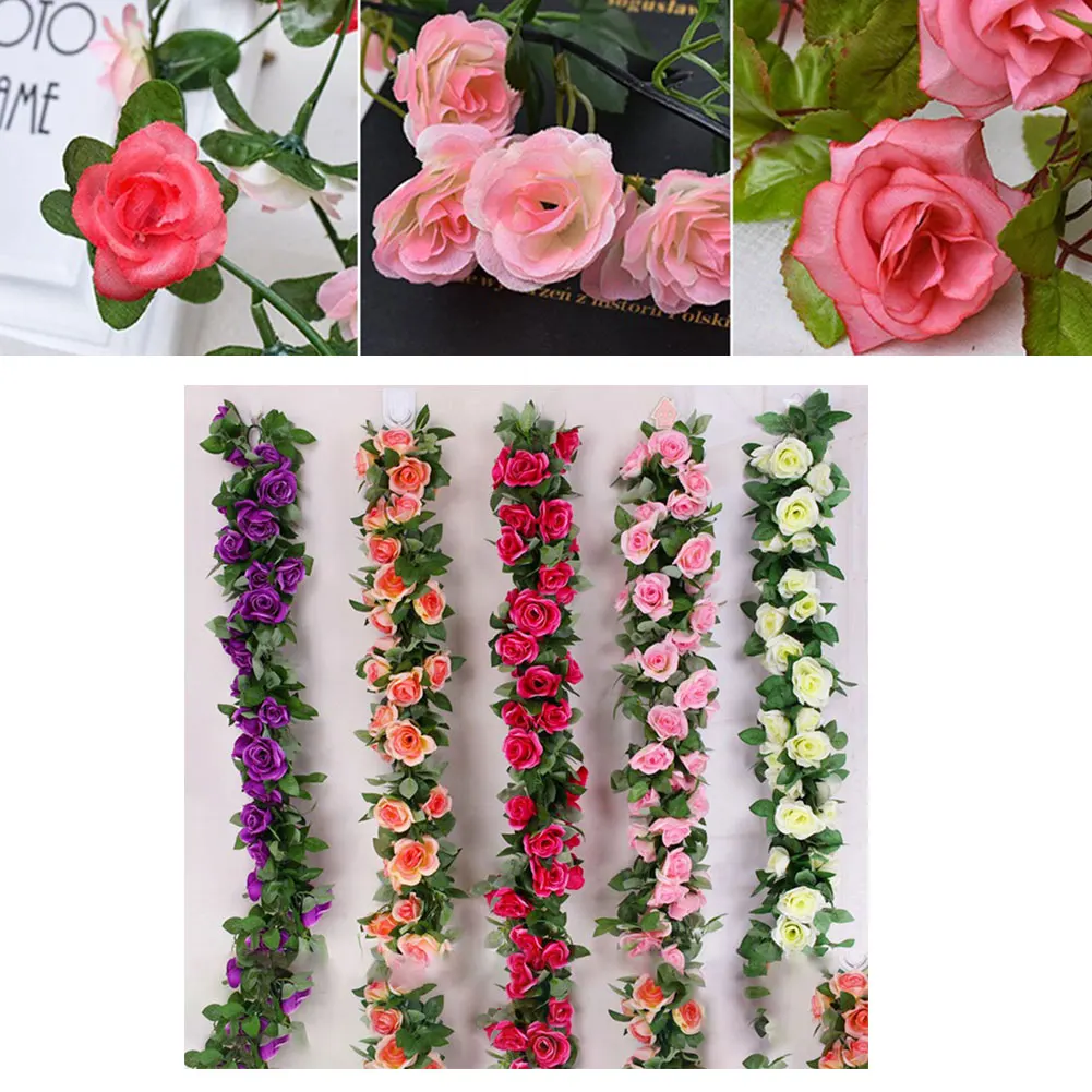 

2.4M Rose Artificial Flowers Christmas Garland For Wedding Home Room Decoration Spring Autumn Garden Arch DIY Fake Plant Vine