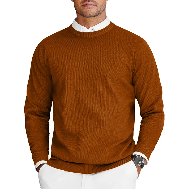 New Mens Crew Neck Pullover Sweaters Long Sleeve Lightweight Knit Sweaters Outdoor Solid Color Oversize Dress Streetwear Man