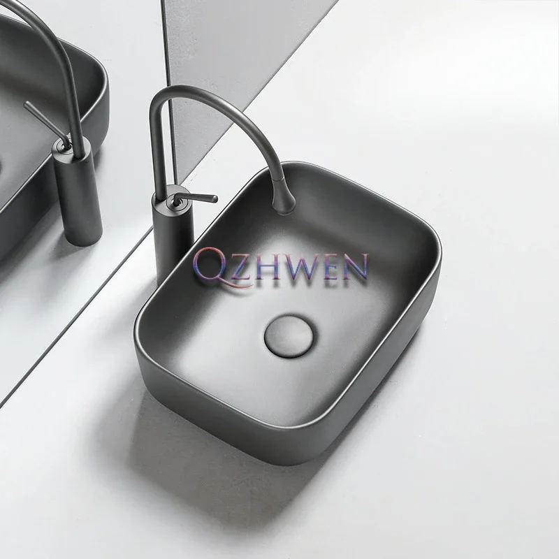 40*30*14cm Gunmetal Gray Black Bathroom Sink Home Furnish Countertop Ceramic Washbasin Hotel Toilet Washroom Art Basin Faucet