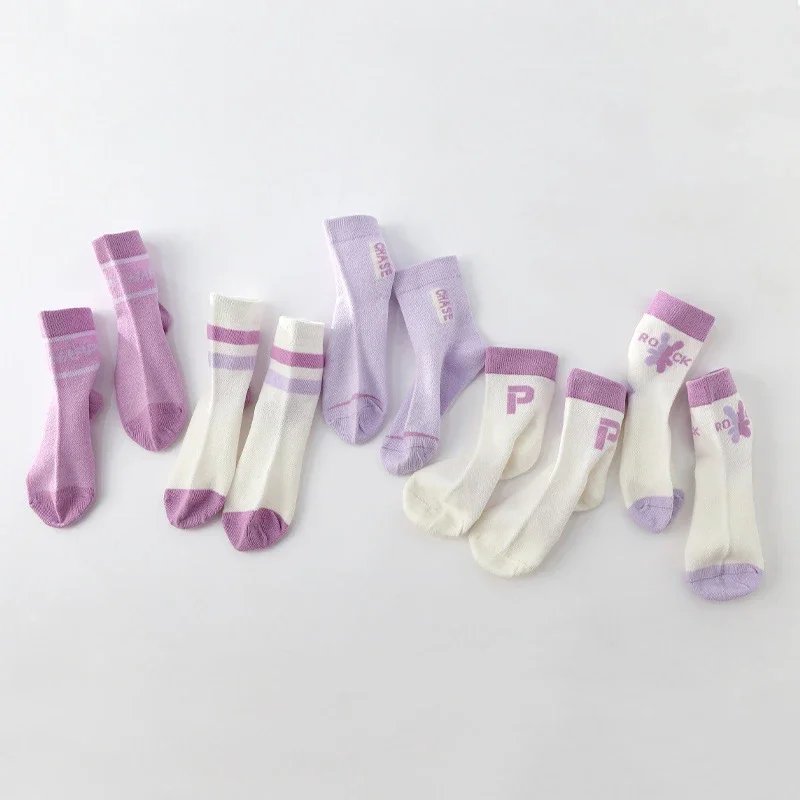 5Pairs Spring Summer Baby Mesh Thin High Long Socks Korean Style School Letter Floor Casual Short Ankle Stockings for Children