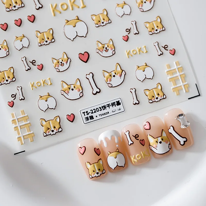 

Lovely Corgi 3D Nail Art Sticker Kawaii Cartoon Animal Nail Slider Decals Japanese Sticker For Nail Art Decoration Self-Adhesive