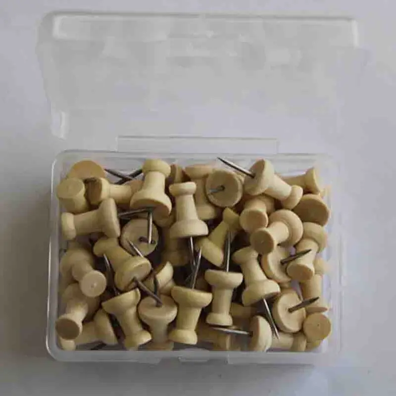 50pcs/lot Wooden Thumb Tack Map Markers Pin Pushpin Decorative Cork Board Photo Wall Thumbtacks For Home Office School Supplies