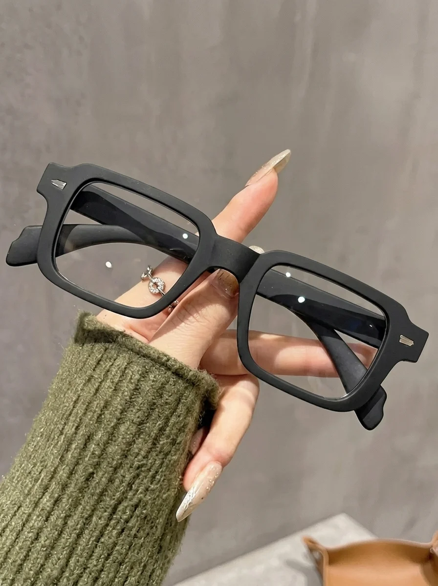 Vintage Style Frosted Square Reading Glasses with Thick Frame and Rivet Accents