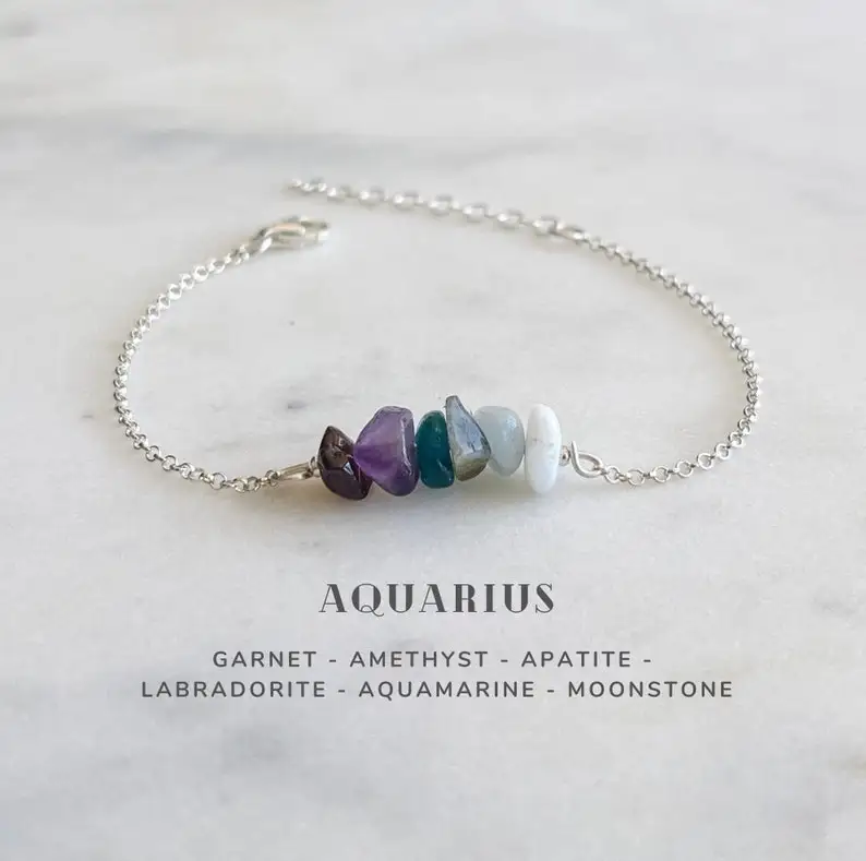 Aquarius Crystal Bracelet, Zodiac Astrology Jewelry Bracelets