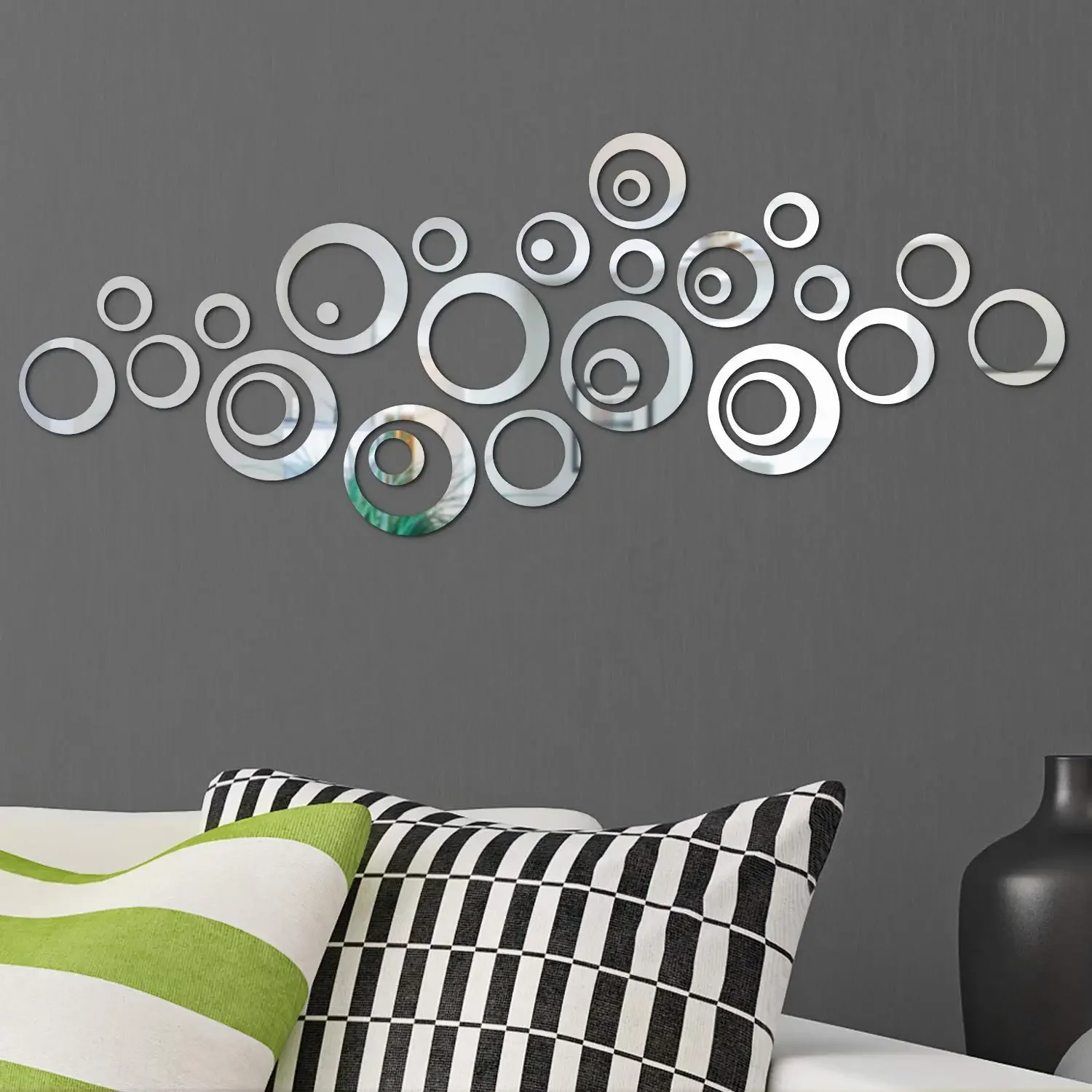 Home Decor Wall Stickers 3D Mirror Acrylic Round Love Decal Self-Adhesive Bedroom Office Background Mural DIY