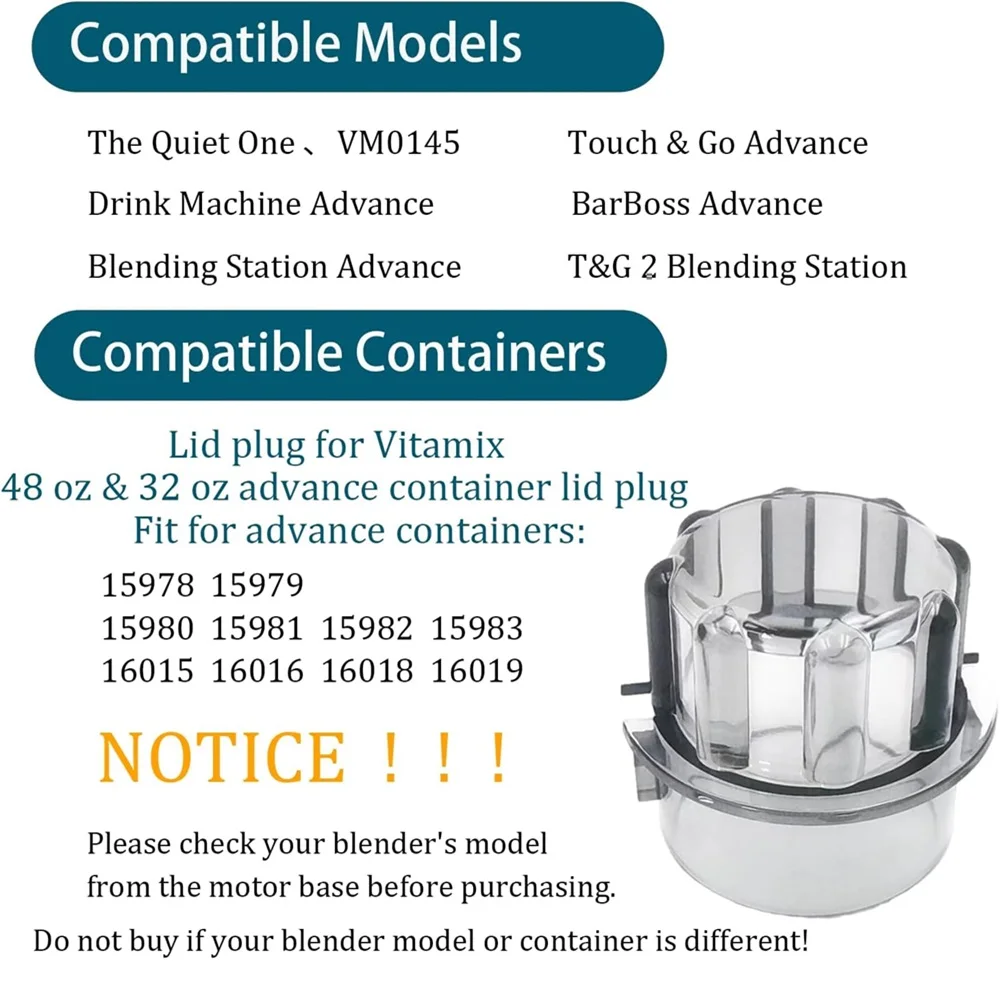 For Vitamix Lid Plug Advance Container 48 Oz & 32 Oz,Fit Models the Quiet One VM0145 BarBoss Drink Machine Advance Blender