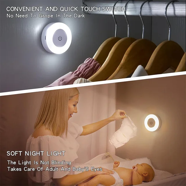 1-6Pcs Energy Saving LED Night Lights Touch Sensor 3 Color Dimmable Wall Night Lamp USB Rechargeable Magnetic Room Aisle Bedroom 2