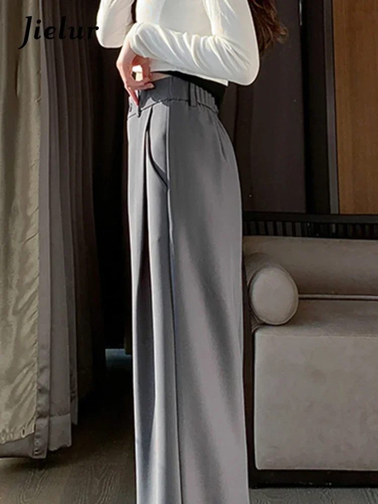 Jielur Solid Color Wide Female Leg Pants Spring New High Waist Slim Casual Straight Suit Trouser Woman Korean Style Simple Pants