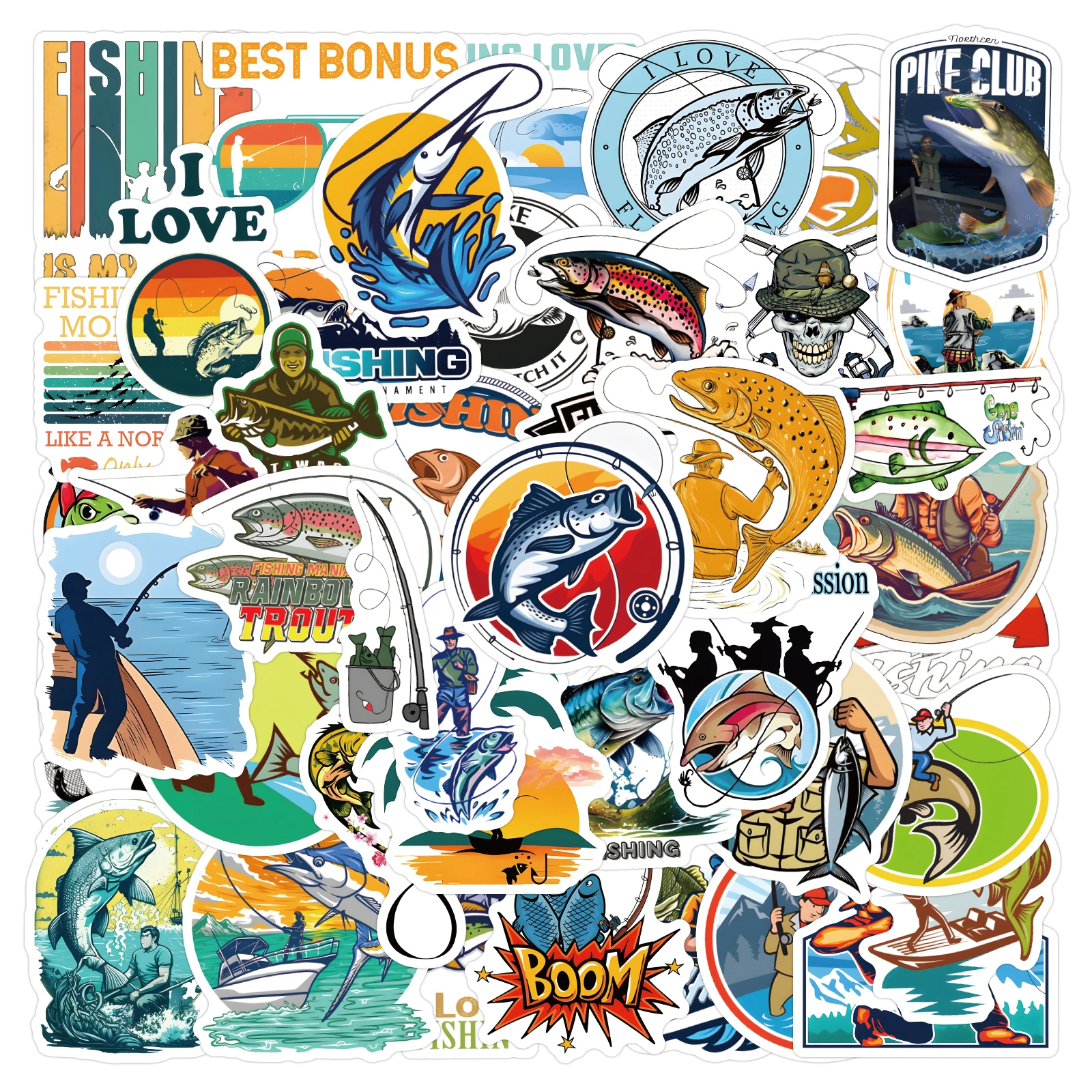 Custom Stickers 10/30/60pcs/Pack Fishing Stickers Waterproof Skateboard Motorcycle Guitar Luggage Laptop Bicycle Sticker Kids Toys