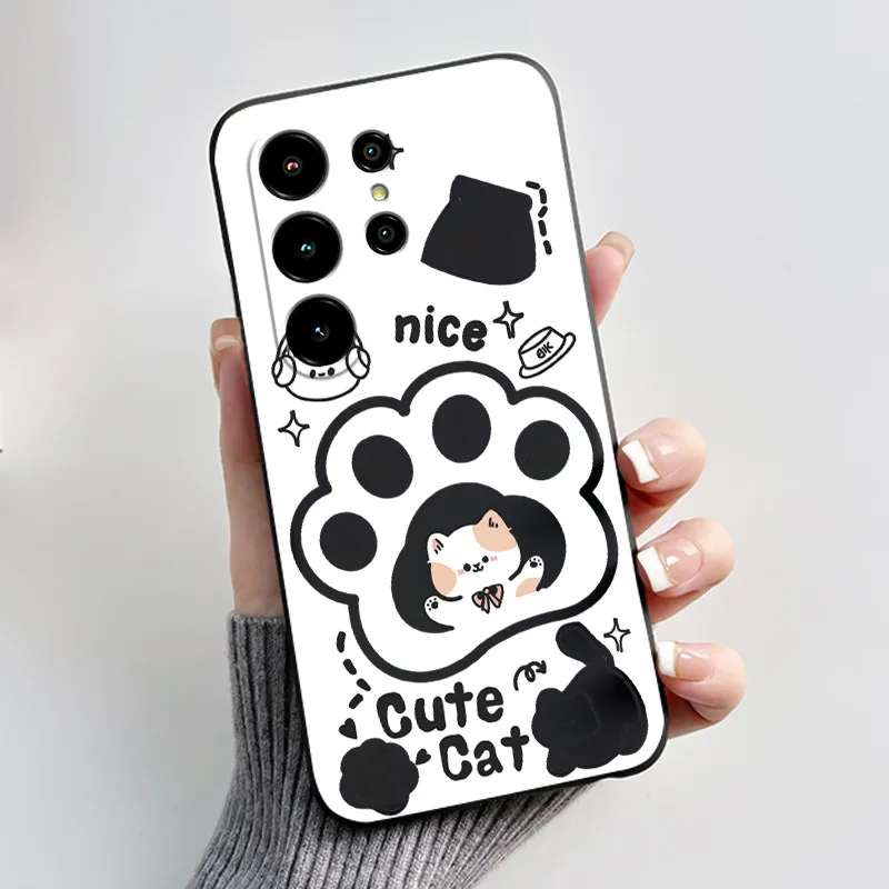 Aesthetic Cute Cat Cartoon Black Soft TPU Silicone Shockproof Phone Case Cover