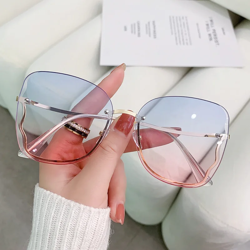 Square Sung Woman Fashion Rimless Gradient Sun G Brand Designer Ladies Frameless Gradient Mirror Shades_voghion.com