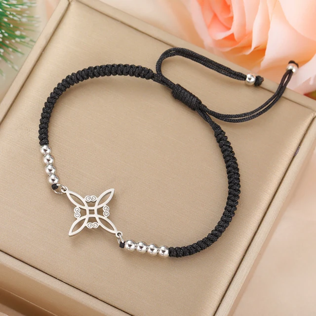 Dawapara – Bracelet à breloques avec nœud de sorcière pour femmes, amulette de Protection des nœuds celtiques, chaîne de perles en acier inoxydable, bijoux Wiccan de sorcellerie