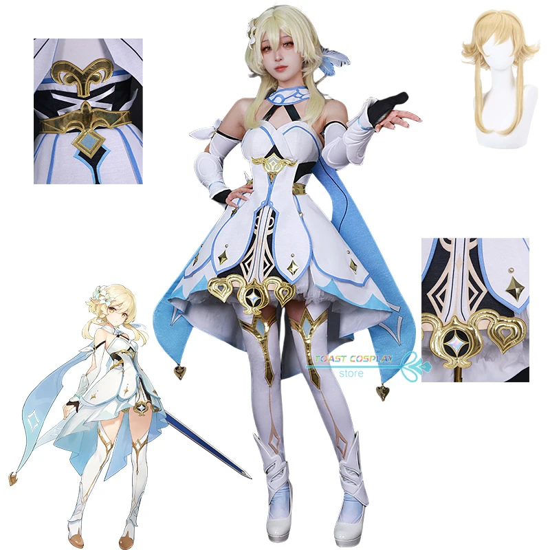 

Lumine Cosplay Game Genshinimpact Traveller Lumine 3D Print Cosplay Costume Dress Wig Full Set Role Play Carnival Party Clothes