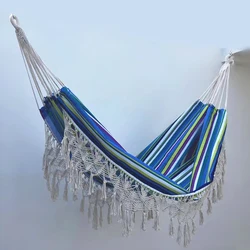 Grand hamac à franges rayées, style Boho brésilien, macramé, luxe, Double hamac, chaise suspendue en filet pour l'intérieur et l'extérieur 
