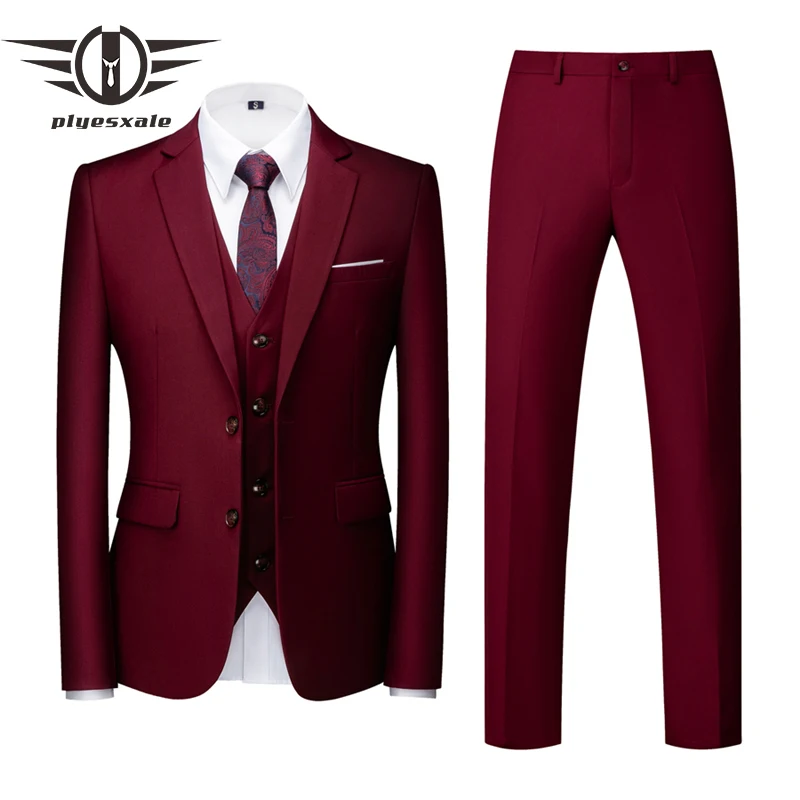

Plyesxale Burgundy Men Wedding Suits 2022 Three Pieces Men Slim Fit Suits Costume Homme Mariage Luxe Formal Suit Male 6XL Q1029