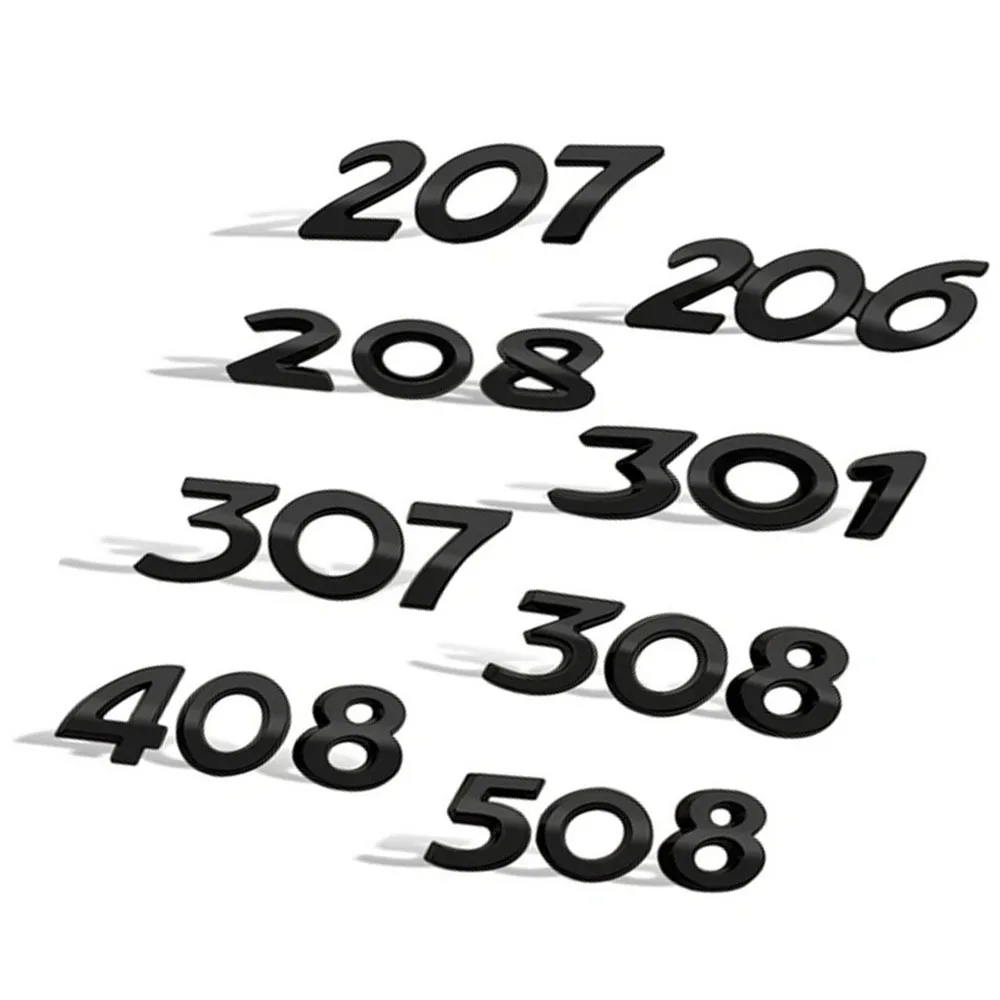 Per Peugeot 206 207 208 301 307 308 408 508 Logo Lettering Style Car Decorare Shiny Black Metal Trunk Badge Sticker Accessori