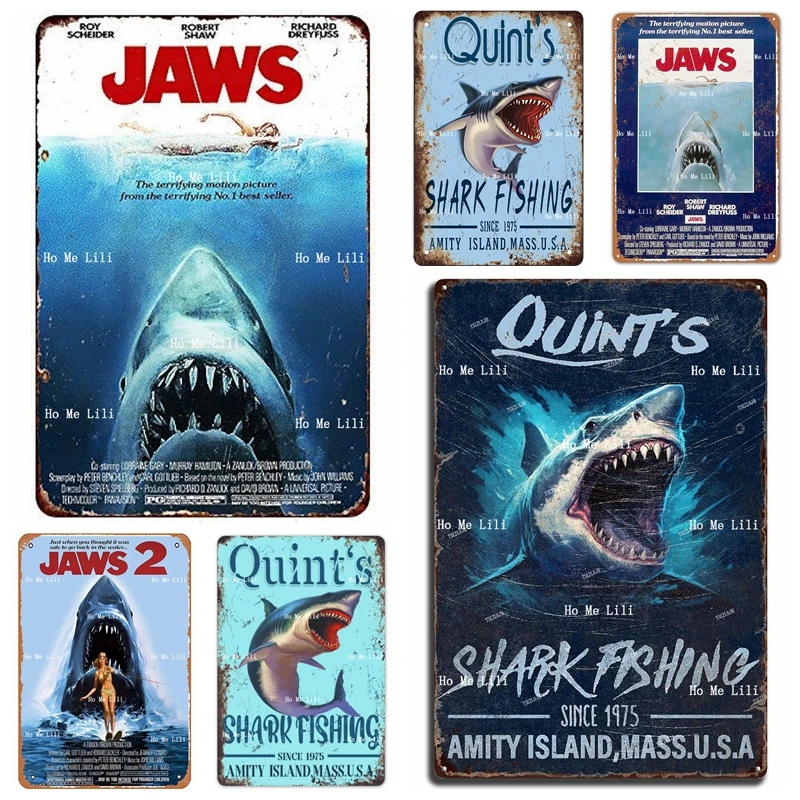 Quint Shark Fishing Vintage Style Art Jaws 80s Movie Poster Metal Sign For  Indoor And Outdoor Home Bar Restaurant Coffee - AliExpress