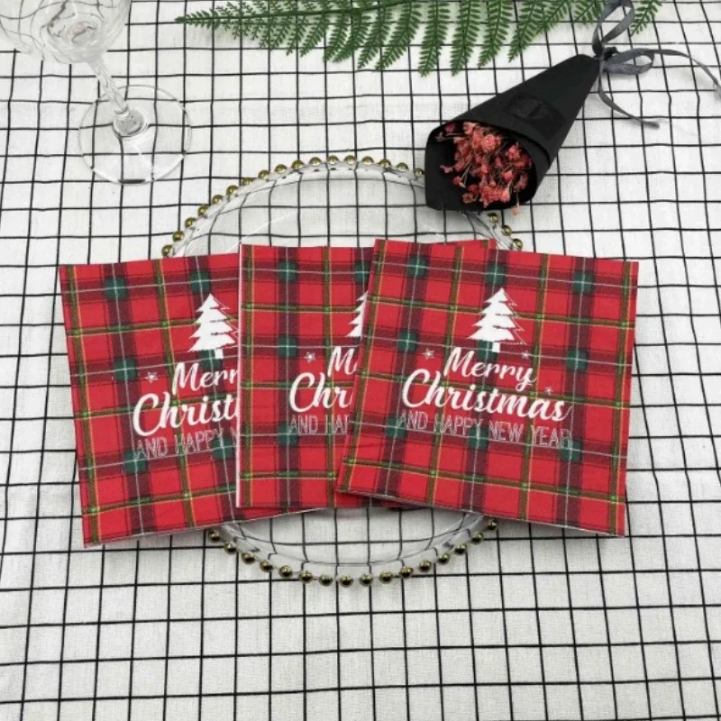 Paper Napkins Tissue Paper Decoration 10/20pcs 33cm Colourful Printed Napkins Red Christmas Plaid Christmas Tree 2 Layers Restaurant Party Decoration Paper Napkins