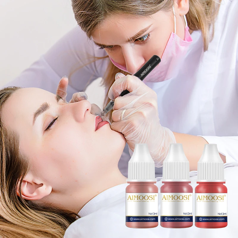 AIMOOSI 3ml Lip Ink Permanent Makeup Pigments Eyebrows Henna Professional Semi Permanent Microblading Tattoo Inks for Oily Skin 2